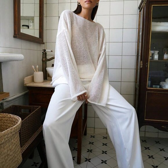 Casual Women's Loose Hollow Out Long Sleeve Sweater - Picture 6 of 7